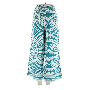 Haute Hippie New WT Paisley Print‎ Wide Leg Pants Teal Blue Boho Bohemian Size M